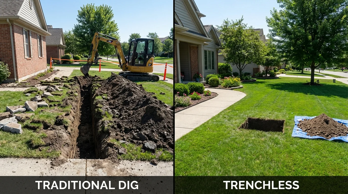 Trenchless sewer repair with minimal yard damage versus traditional excavation in Keyport, NJ